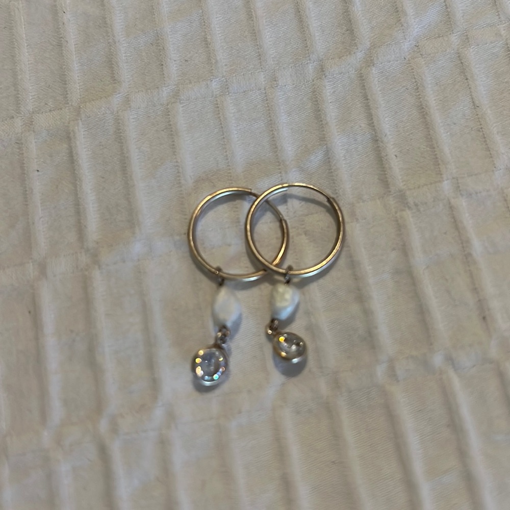 M J  Savitt Pearl and cubic diamonds hoop earrings